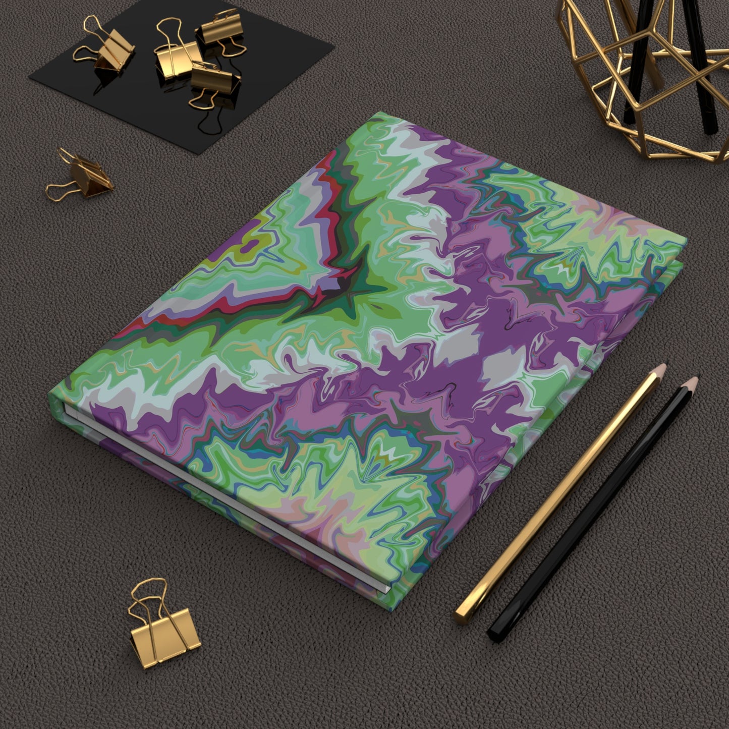 Kaleidoscope Floral Hardcover Journal — Purple & Green Abstract Notebook