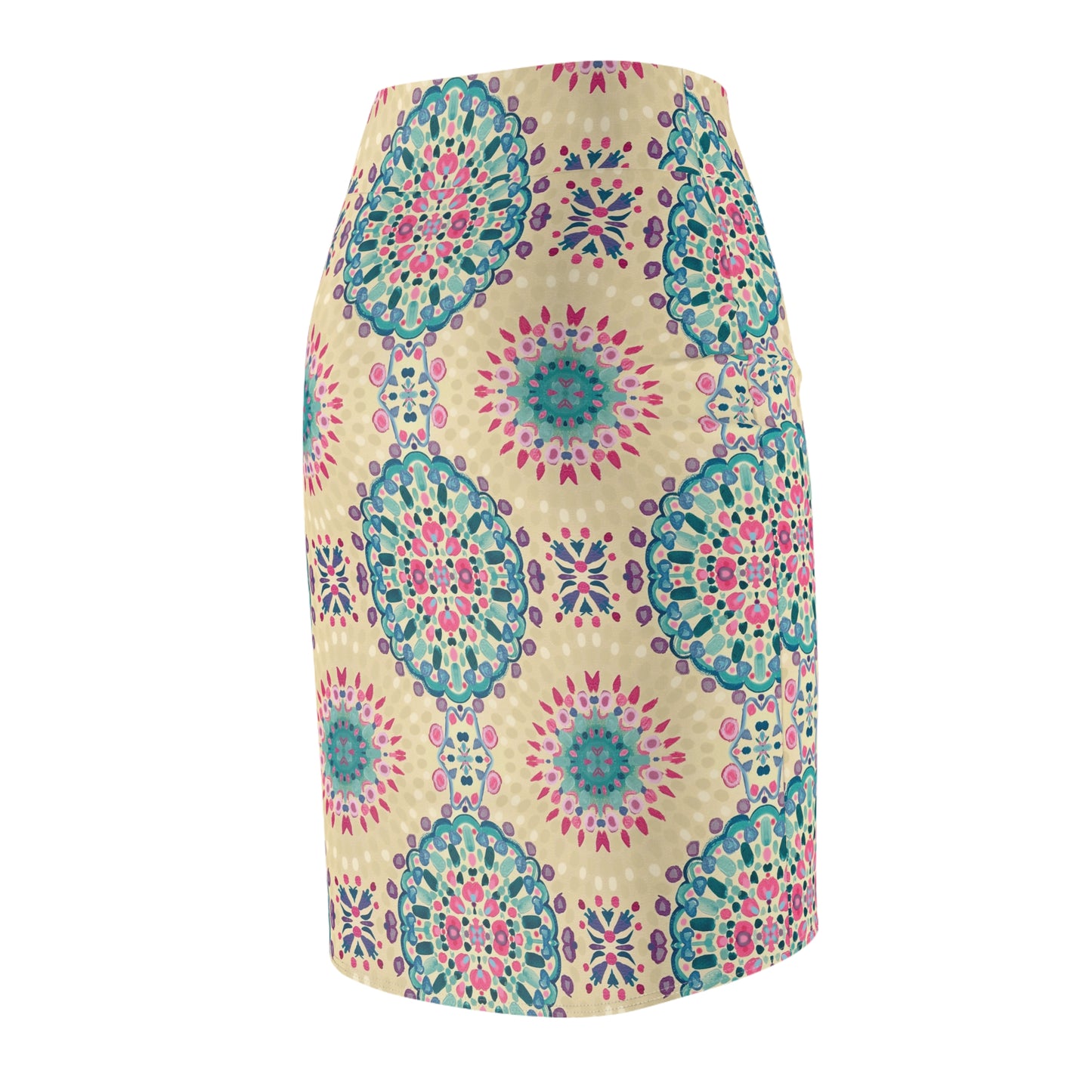 Boho Mosaic Pencil Skirt — Floral Medallion Print