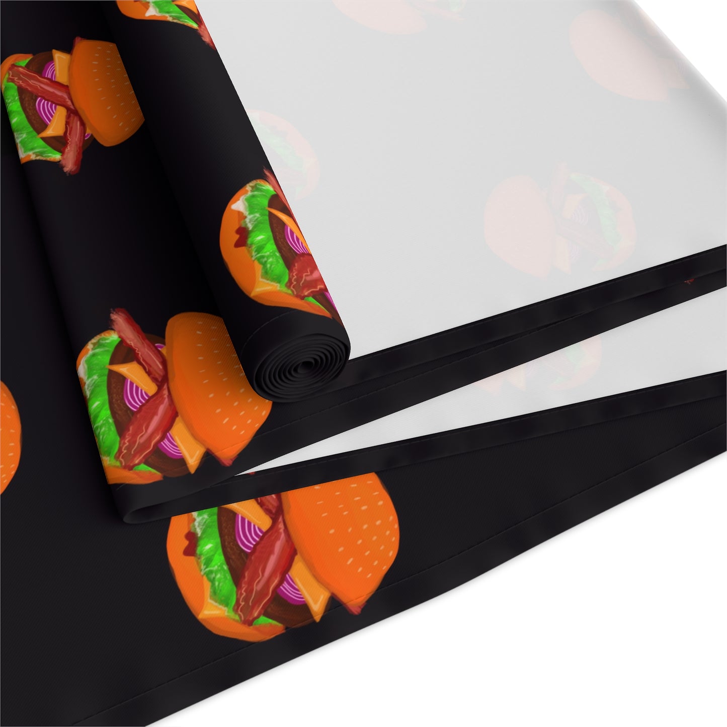 Burger Pattern Table Runner — Fun Black Cotton-Blend Dining Decor