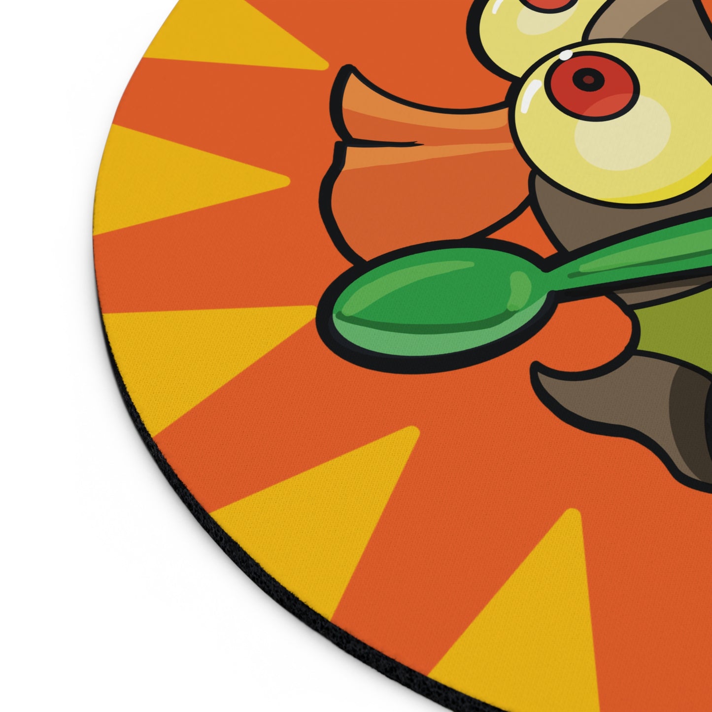 Small Salmon Fish + Spoon Mouse Pad — Cute Fun Retro Burst Round Desk Mat