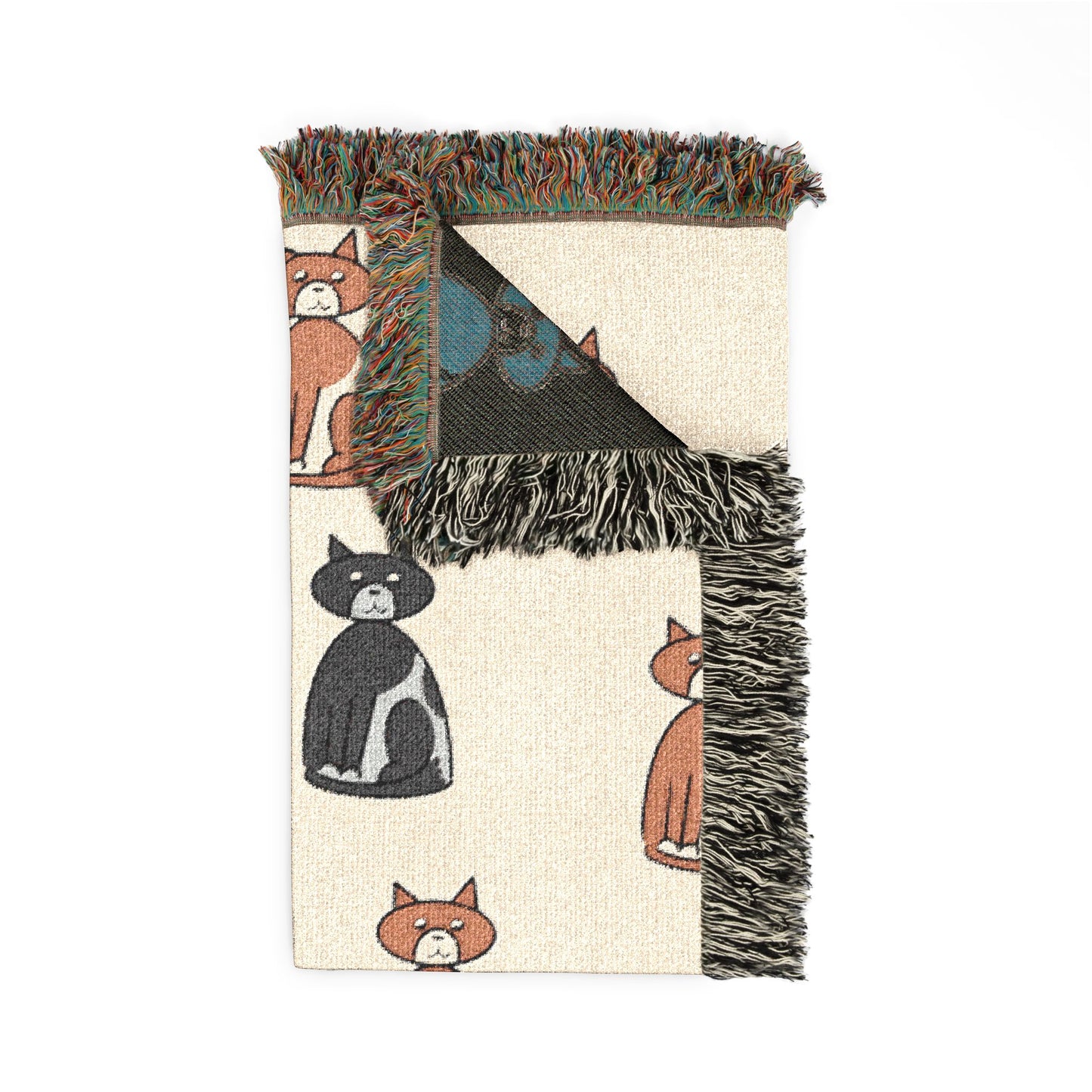 Cozy Cat Pattern Woven Blanket — Repeating Kitten Throw for Living Room & Gifts