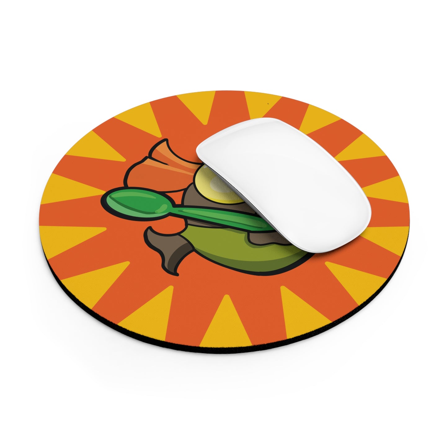 Small Salmon Fish + Spoon Mouse Pad — Cute Fun Retro Burst Round Desk Mat