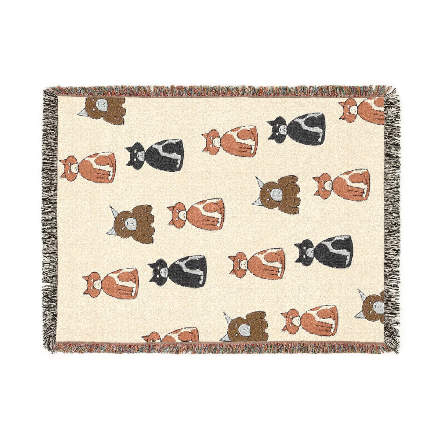 Cozy Cat Pattern Woven Blanket — Repeating Kitten Throw for Living Room & Gifts