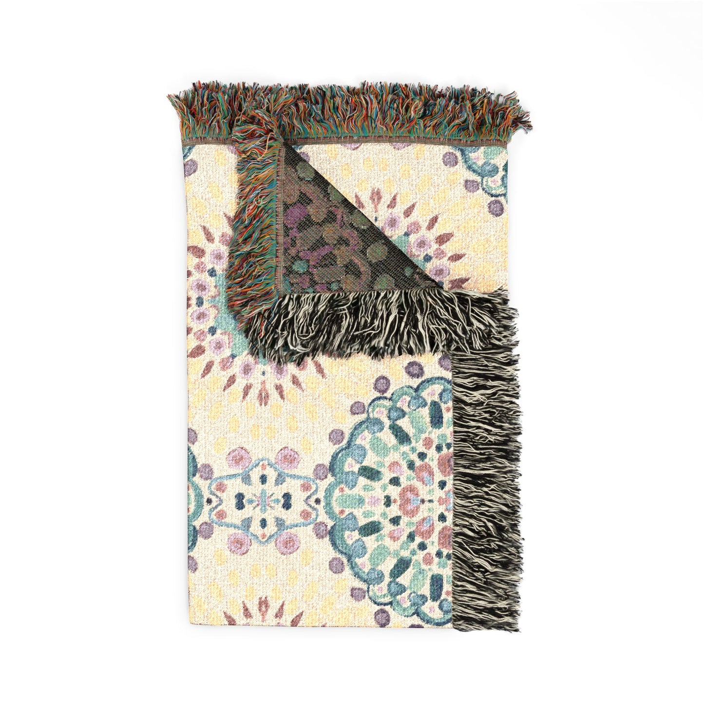 Woven Blanket — Boho Medallion Throw Blanket (Reversible Geo Pattern)