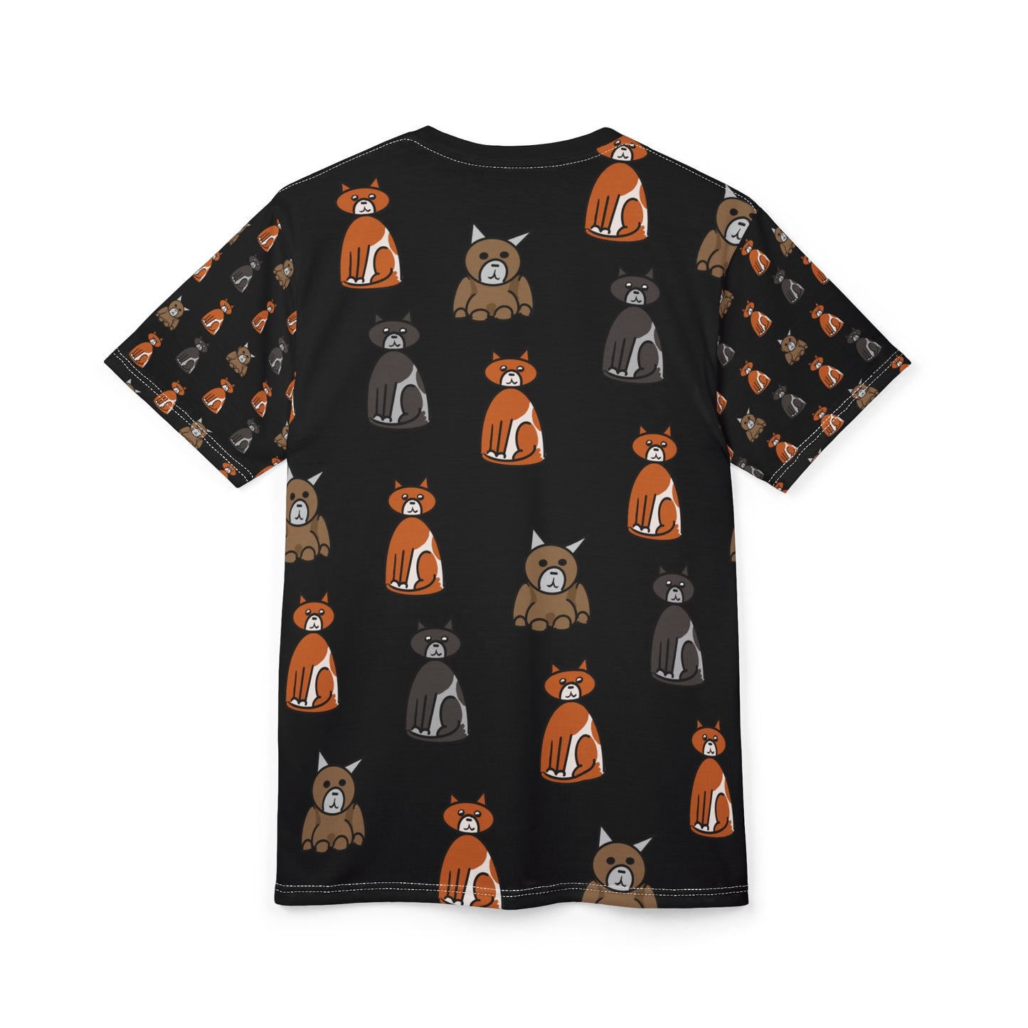 Black Cat Pattern Cut & Sew Tee — Cute Orange & Gray Cat All-Over Print