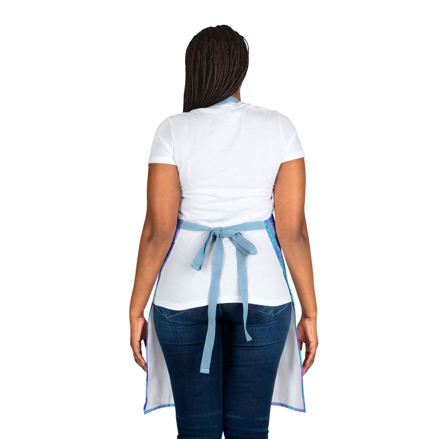 Mosaic Apron — Floral Geometric Kitchen Apron with Light Blue Straps