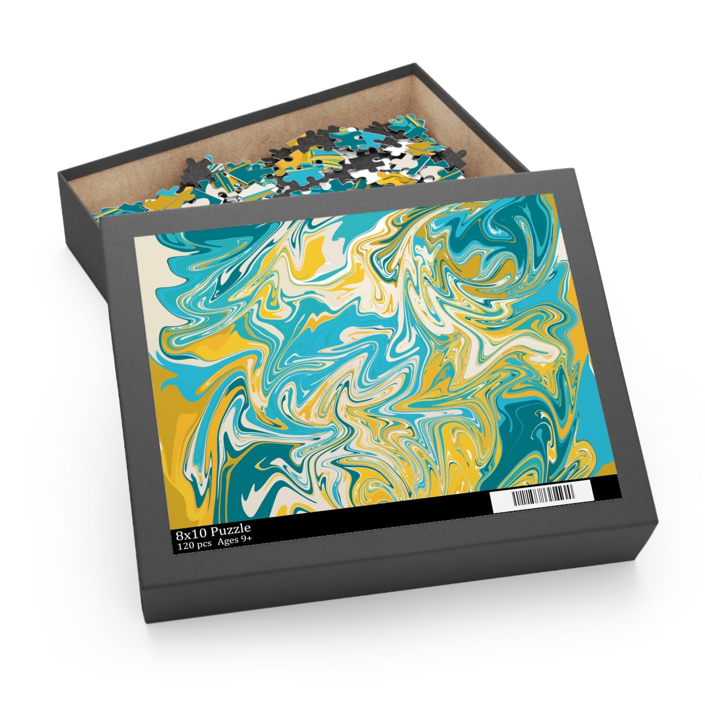 Marbled Aqua & Gold Jigsaw Puzzle — Abstract Swirl Art Puzzle - 120/252/500 pcs