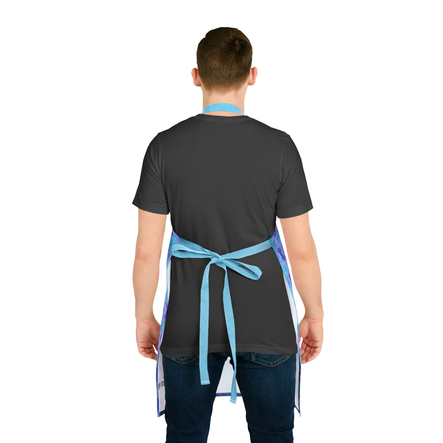 Mosaic Apron — Floral Geometric Kitchen Apron with Light Blue Straps