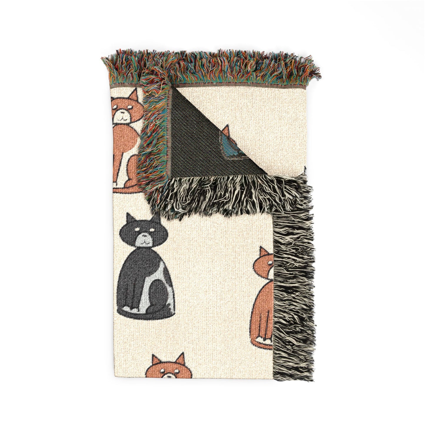 Cozy Cat Pattern Woven Blanket — Repeating Kitten Throw for Living Room & Gifts