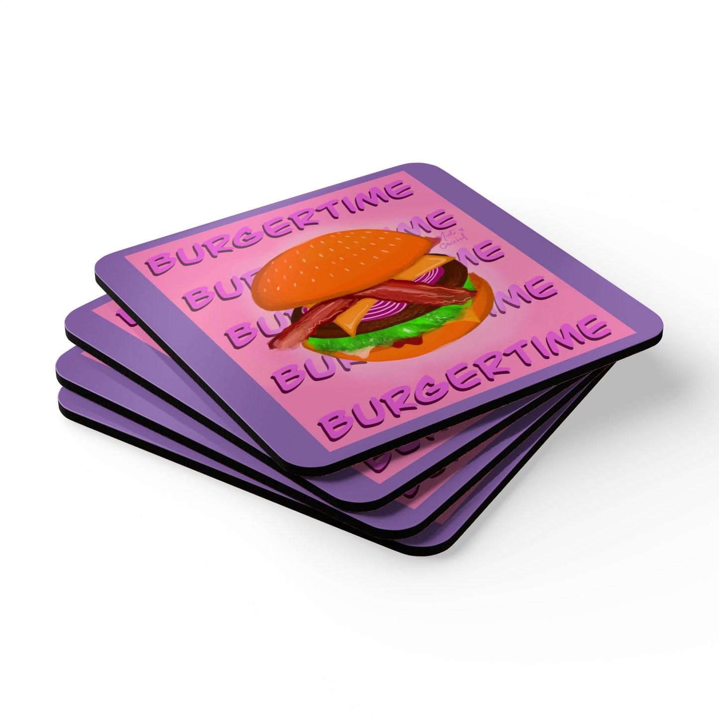 Burgertime Cork Coaster Set — Retro Burger Kitchen Drink Coasters (4-Pack)