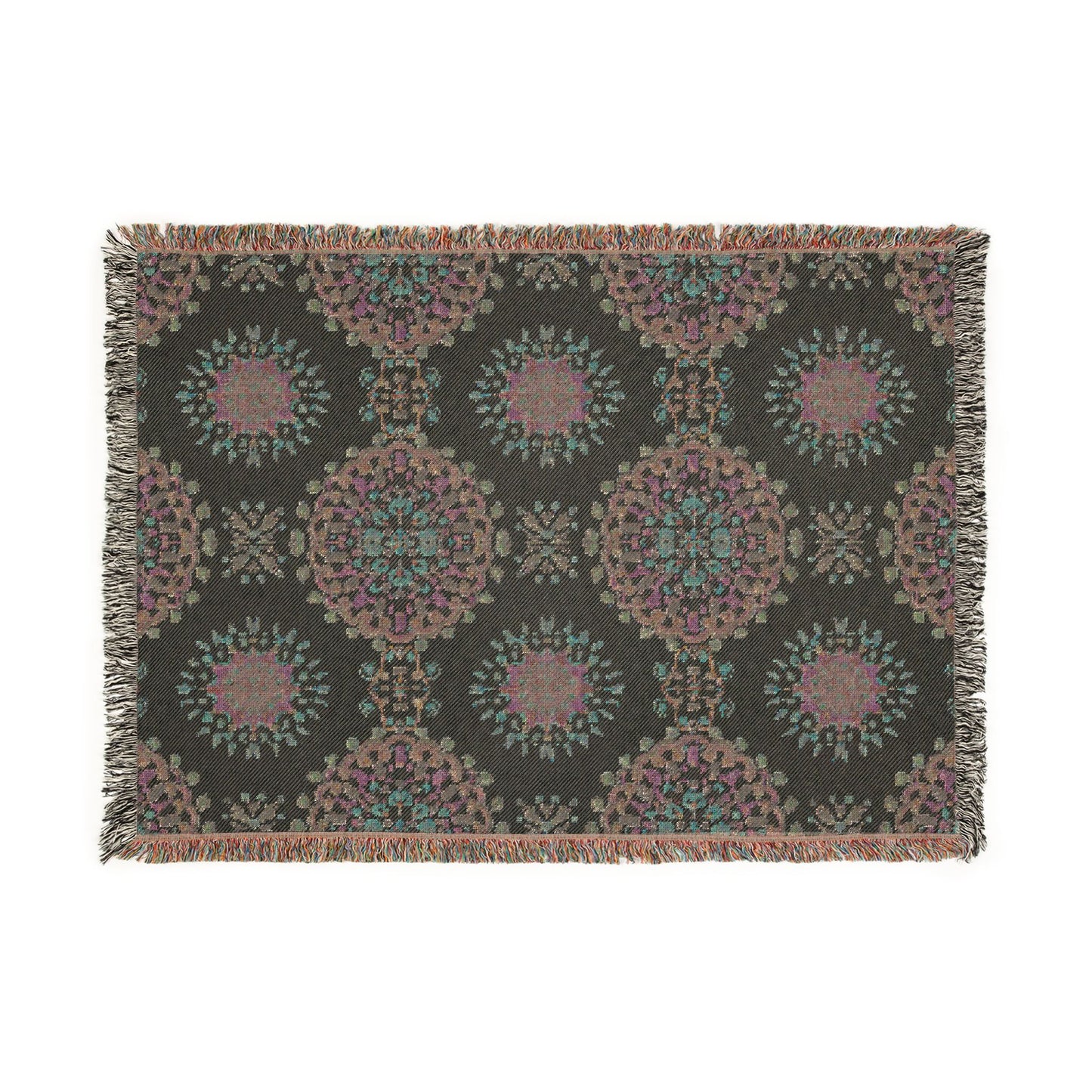 Woven Blanket — Boho Medallion Throw Blanket (Reversible Geo Pattern)