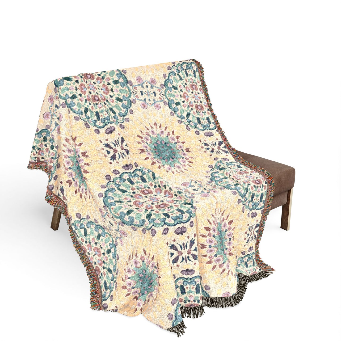 Woven Blanket — Boho Medallion Throw Blanket (Reversible Geo Pattern)