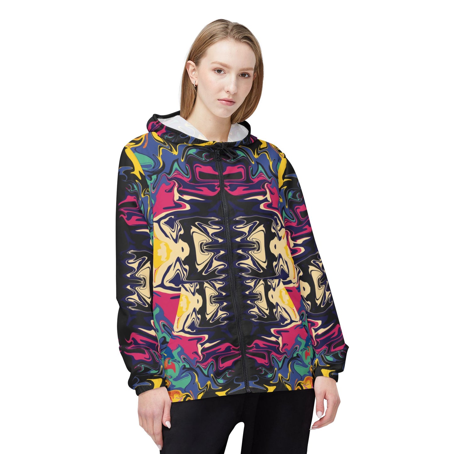 Psychedelic Kaleidoscope Windbreaker Jacket — All-Over Print Bold Abstract Pattern