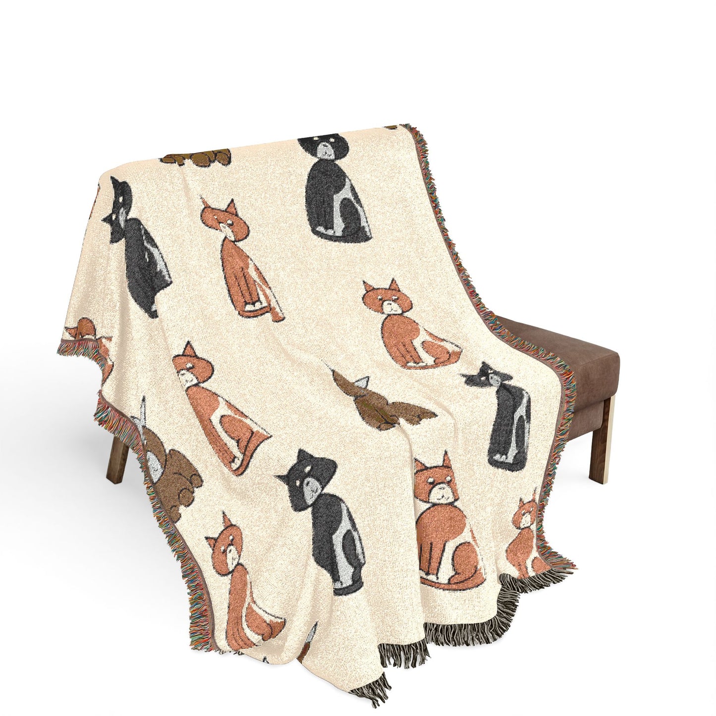 Cozy Cat Pattern Woven Blanket — Repeating Kitten Throw for Living Room & Gifts