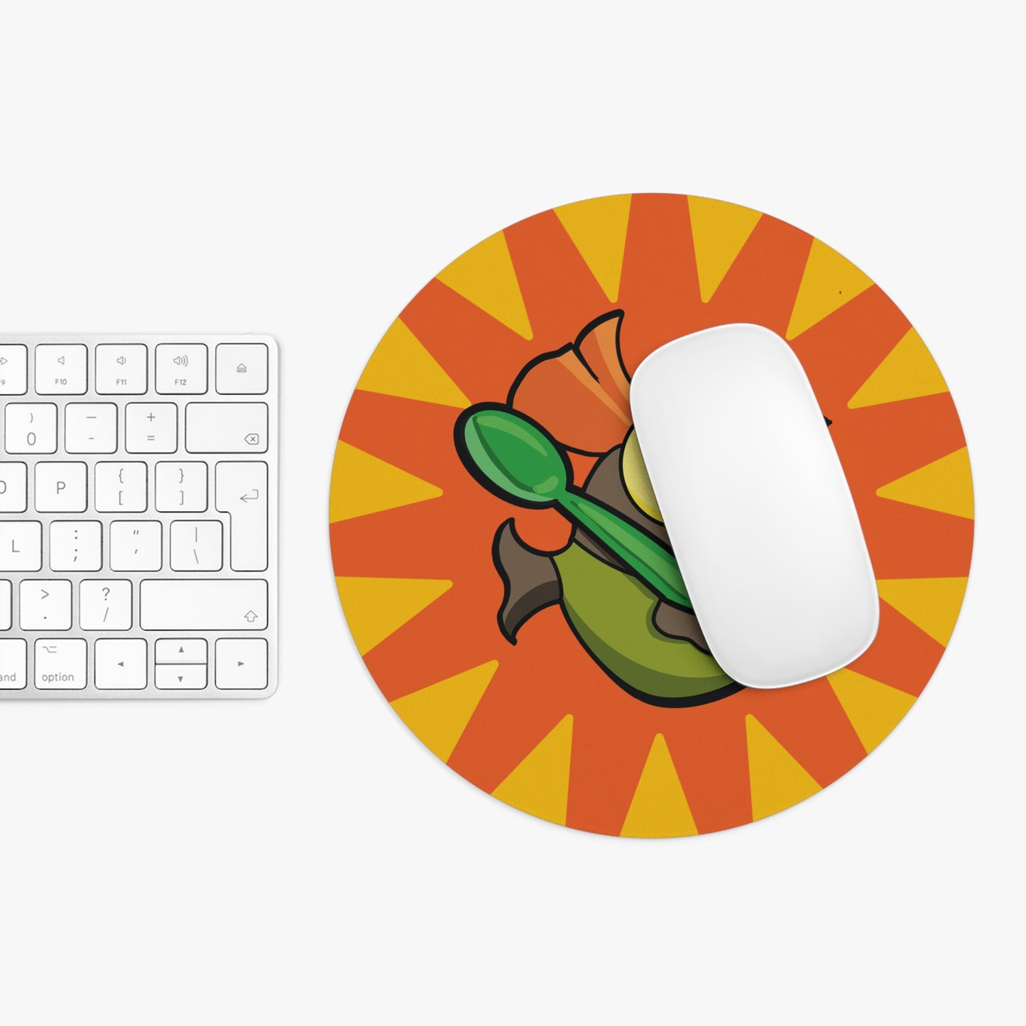 Small Salmon Fish + Spoon Mouse Pad — Cute Fun Retro Burst Round Desk Mat