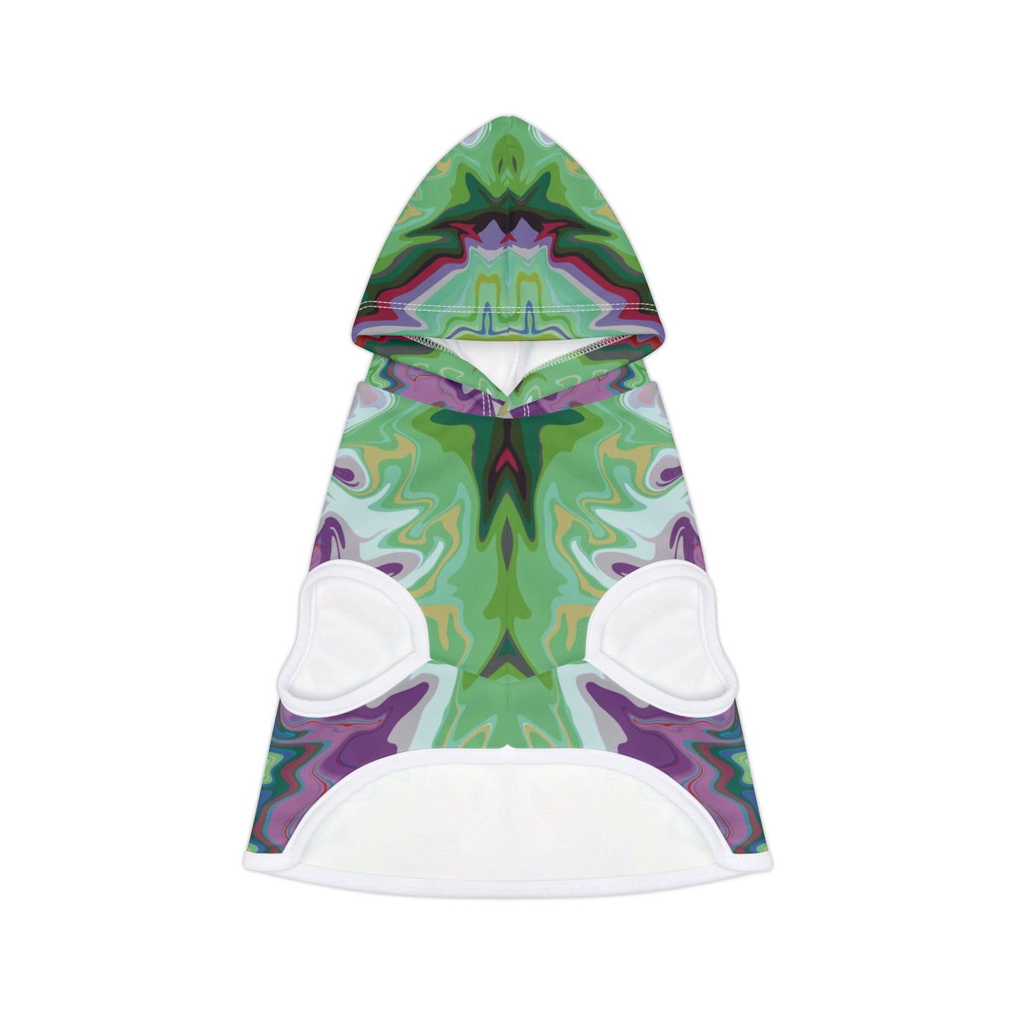 Kaleidoscope Pet Hoodie — Abstract Green & Purple Tie-Dye Print Hooded Dog Coat