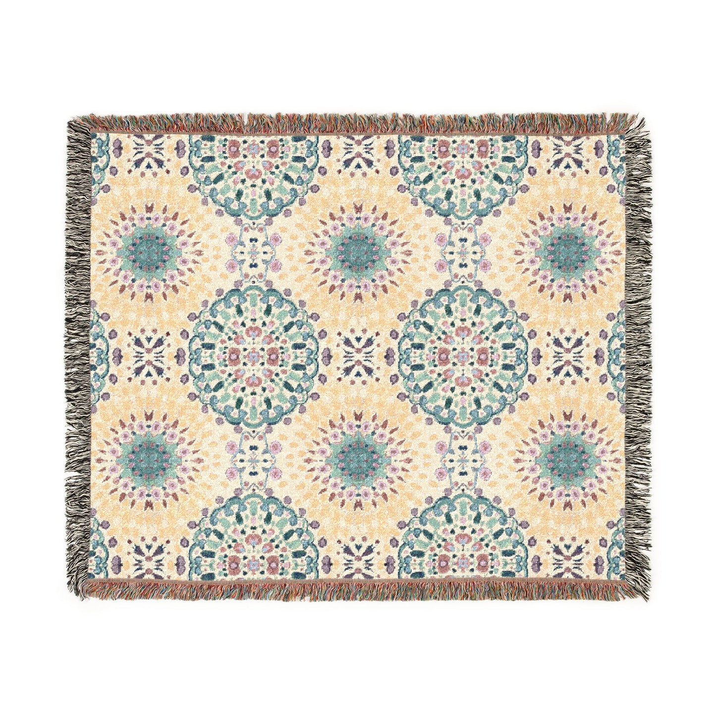 Woven Blanket — Boho Medallion Throw Blanket (Reversible Geo Pattern)