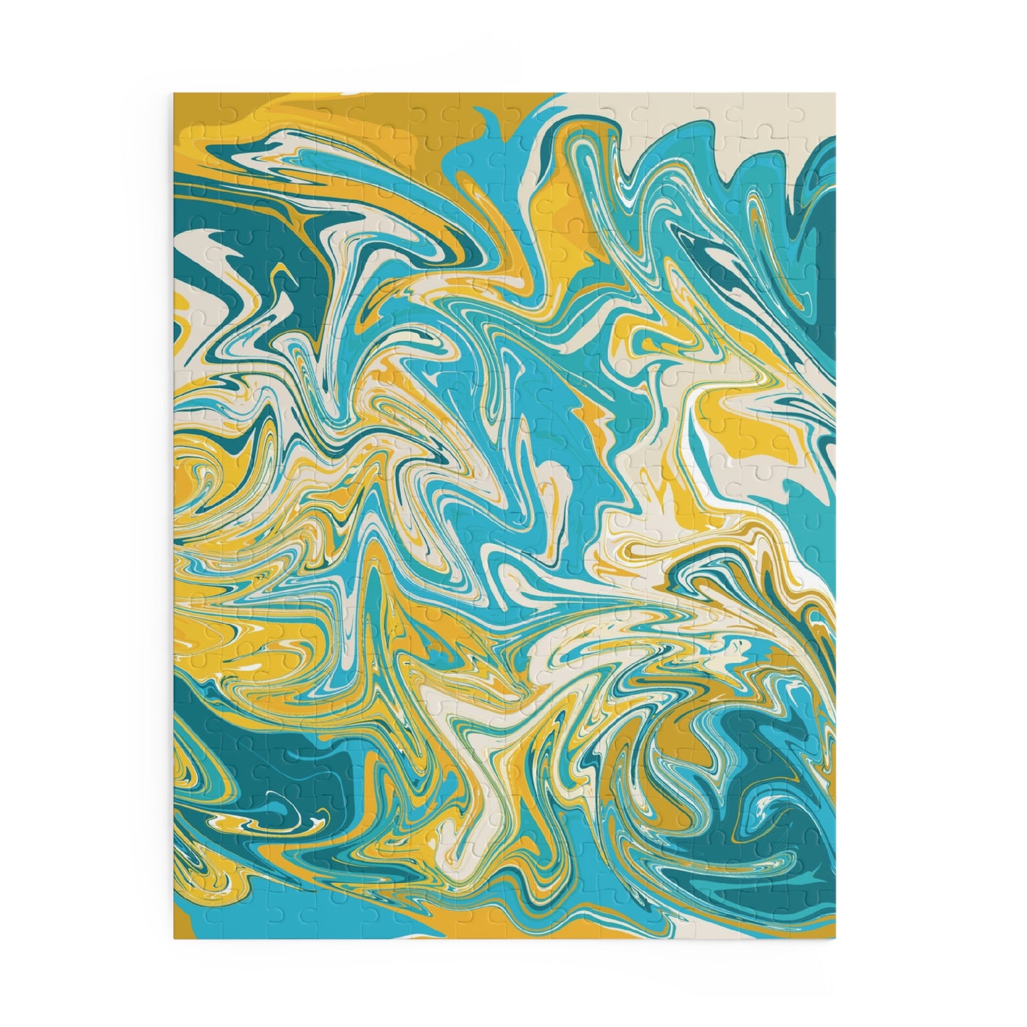 Marbled Aqua & Gold Jigsaw Puzzle — Abstract Swirl Art Puzzle - 120/252/500 pcs
