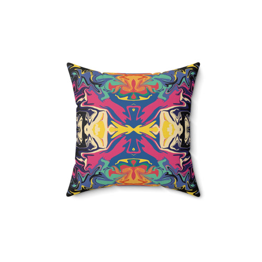 Psychedelic Kaleidoscope Marble Spun Polyester Square Pillow