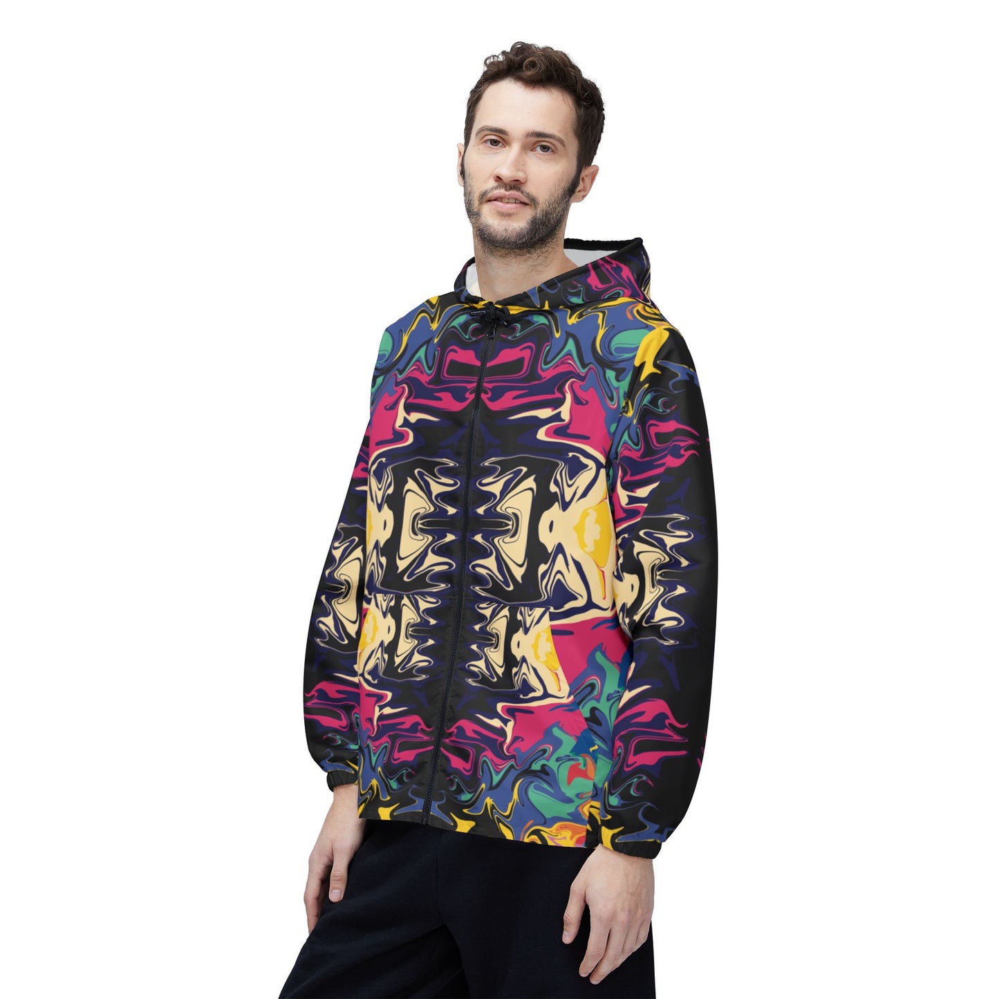 Psychedelic Kaleidoscope Windbreaker Jacket — All-Over Print Bold Abstract Pattern