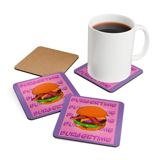 Burgertime Cork Coaster Set — Retro Burger Kitchen Drink Coasters (4-Pack)