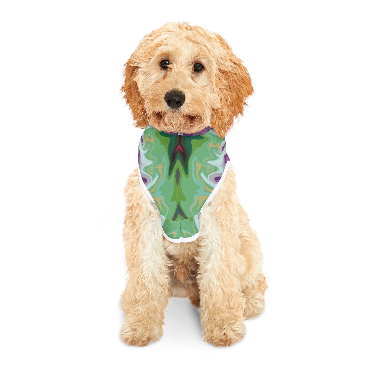 Kaleidoscope Pet Hoodie — Abstract Green & Purple Tie-Dye Print Hooded Dog Coat