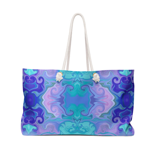 Aqua Kaleidoscope Weekender Bag — Boho Beach Tote for Mothers Day, Travel & Getaways