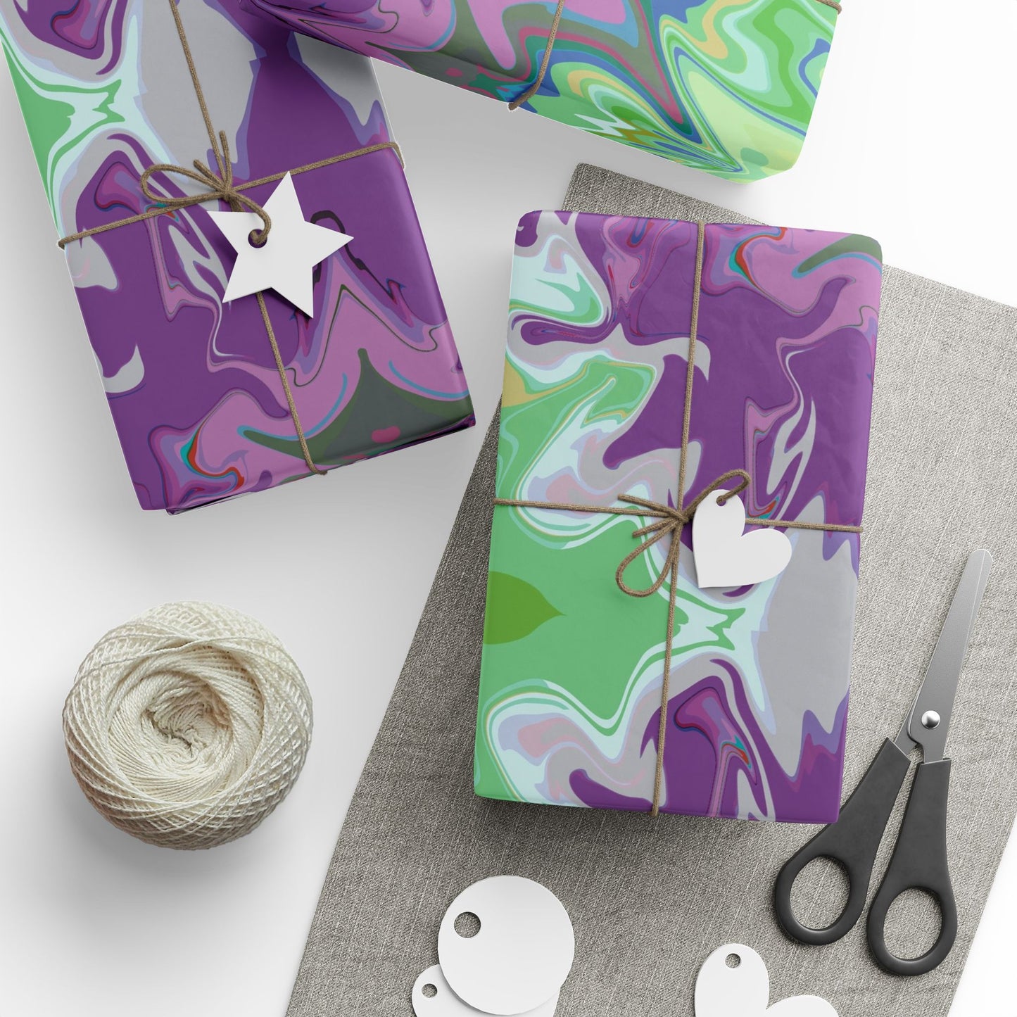 Kaleidoscope Wrapping Paper — Abstract Green & Purple Gift Wrap