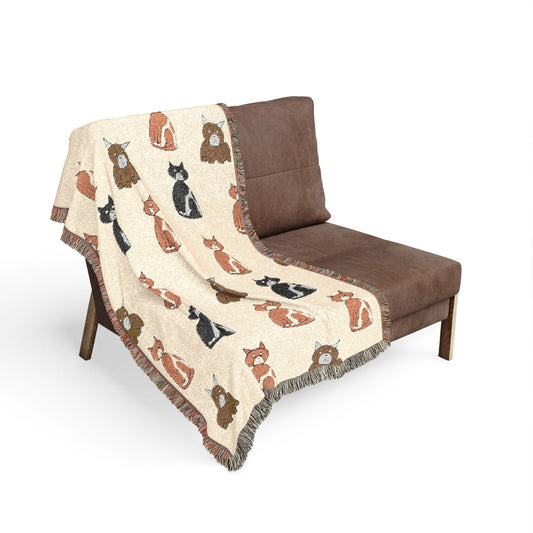 Cozy Cat Pattern Woven Blanket — Repeating Kitten Throw for Living Room & Gifts
