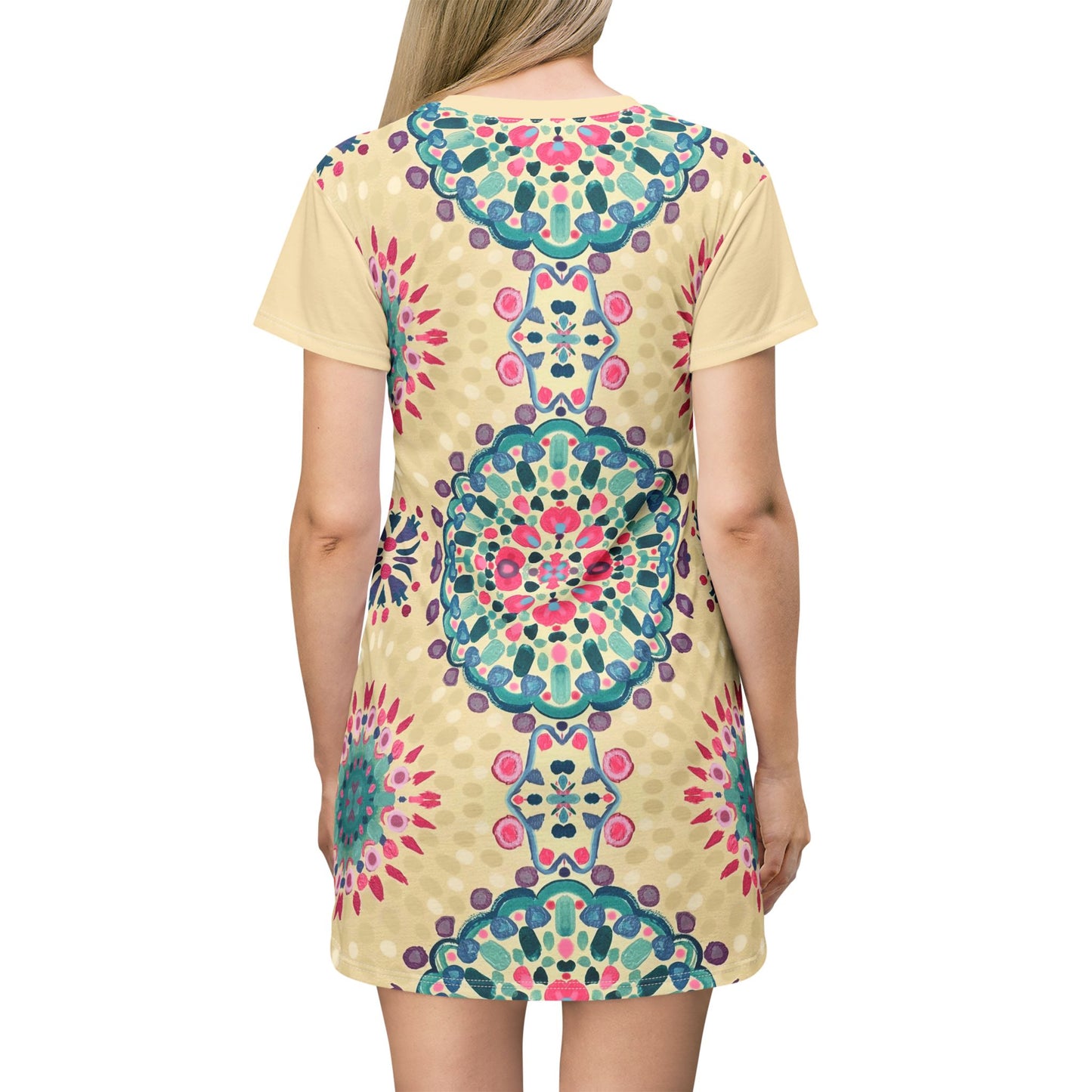 Boho Floral Mandala T-Shirt Dress — Colorful All-Over Print Summer Dress