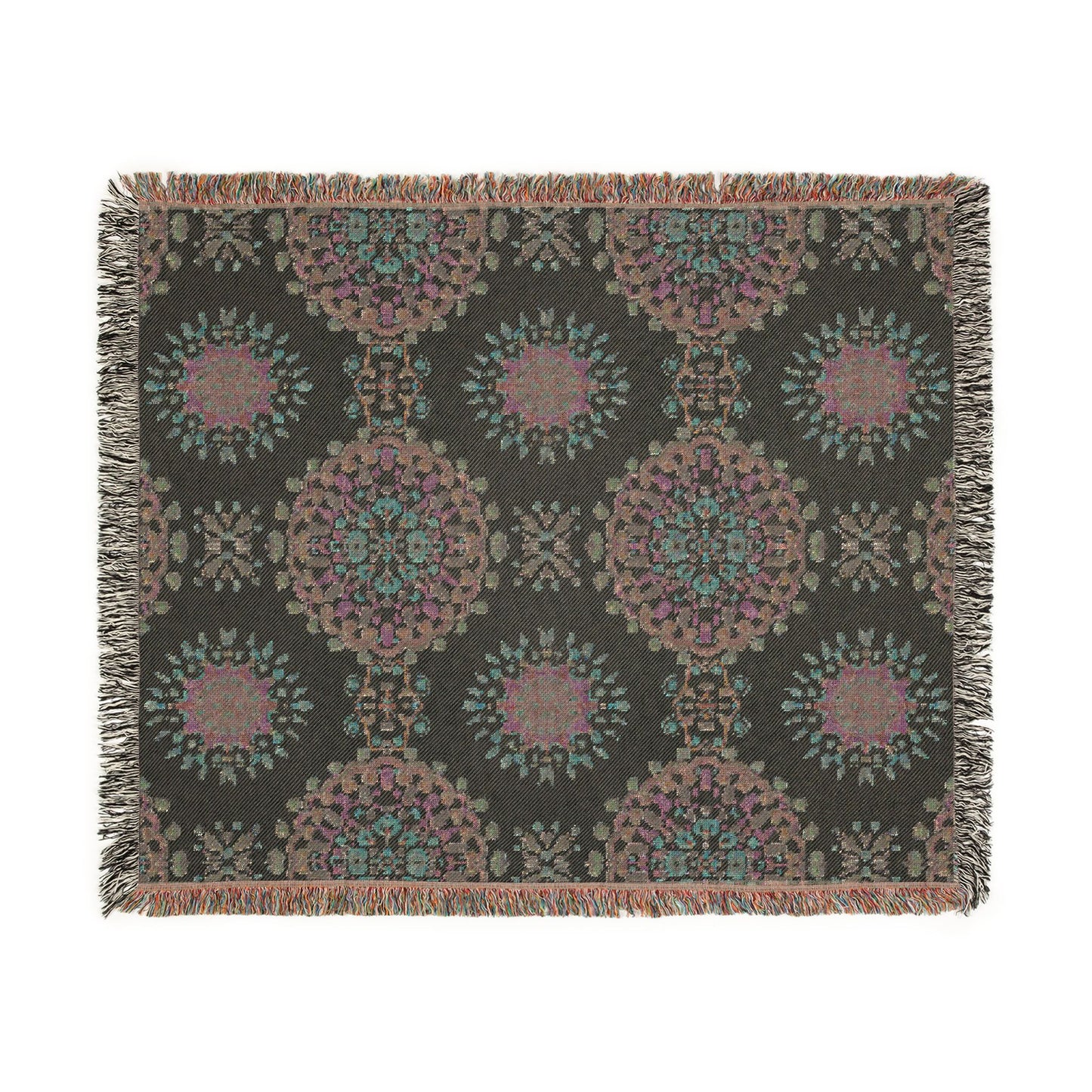 Woven Blanket — Boho Medallion Throw Blanket (Reversible Geo Pattern)