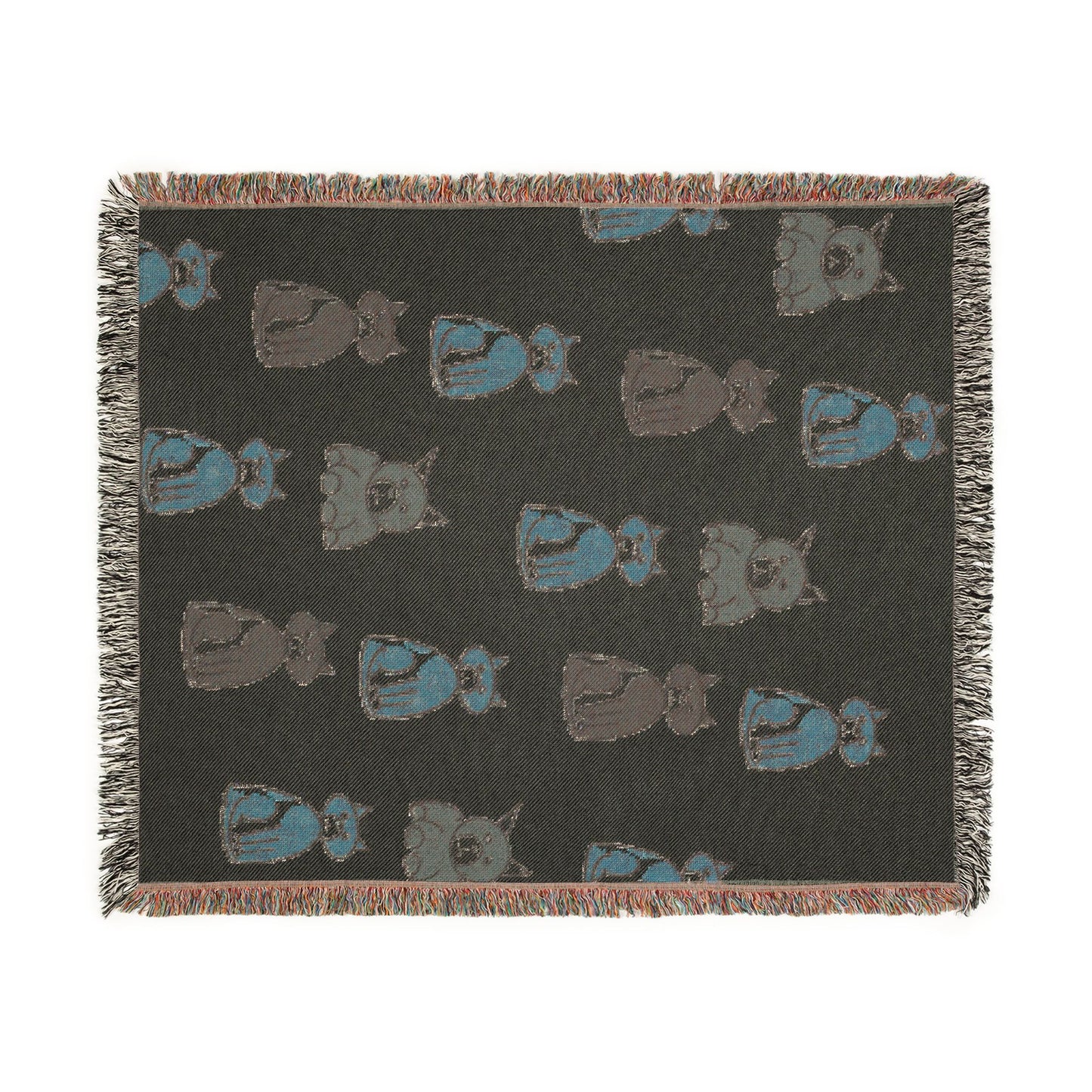 Cozy Cat Pattern Woven Blanket — Repeating Kitten Throw for Living Room & Gifts
