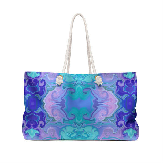 Aqua Kaleidoscope Weekender Bag — Boho Beach Tote for Mothers Day, Travel & Getaways