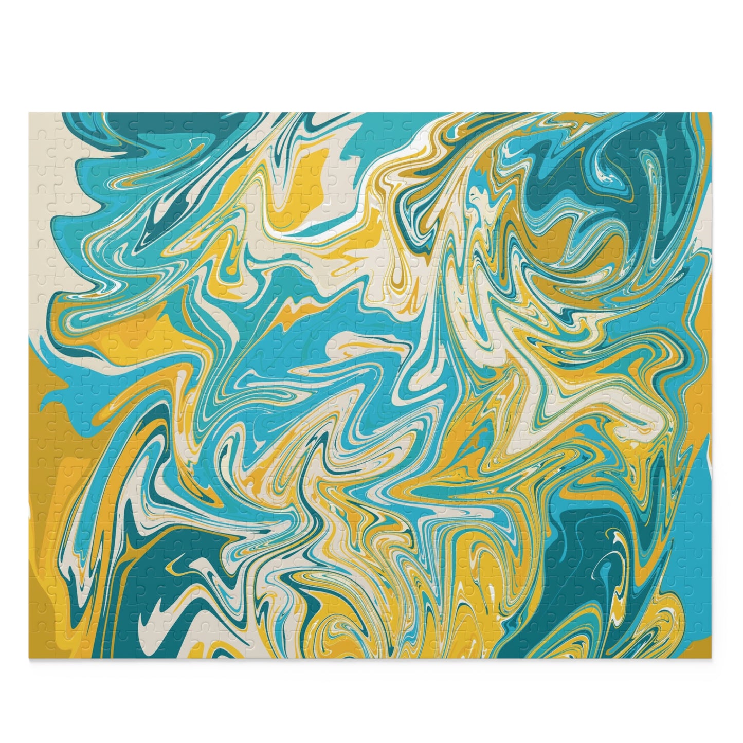 Marbled Aqua & Gold Jigsaw Puzzle — Abstract Swirl Art Puzzle - 120/252/500 pcs