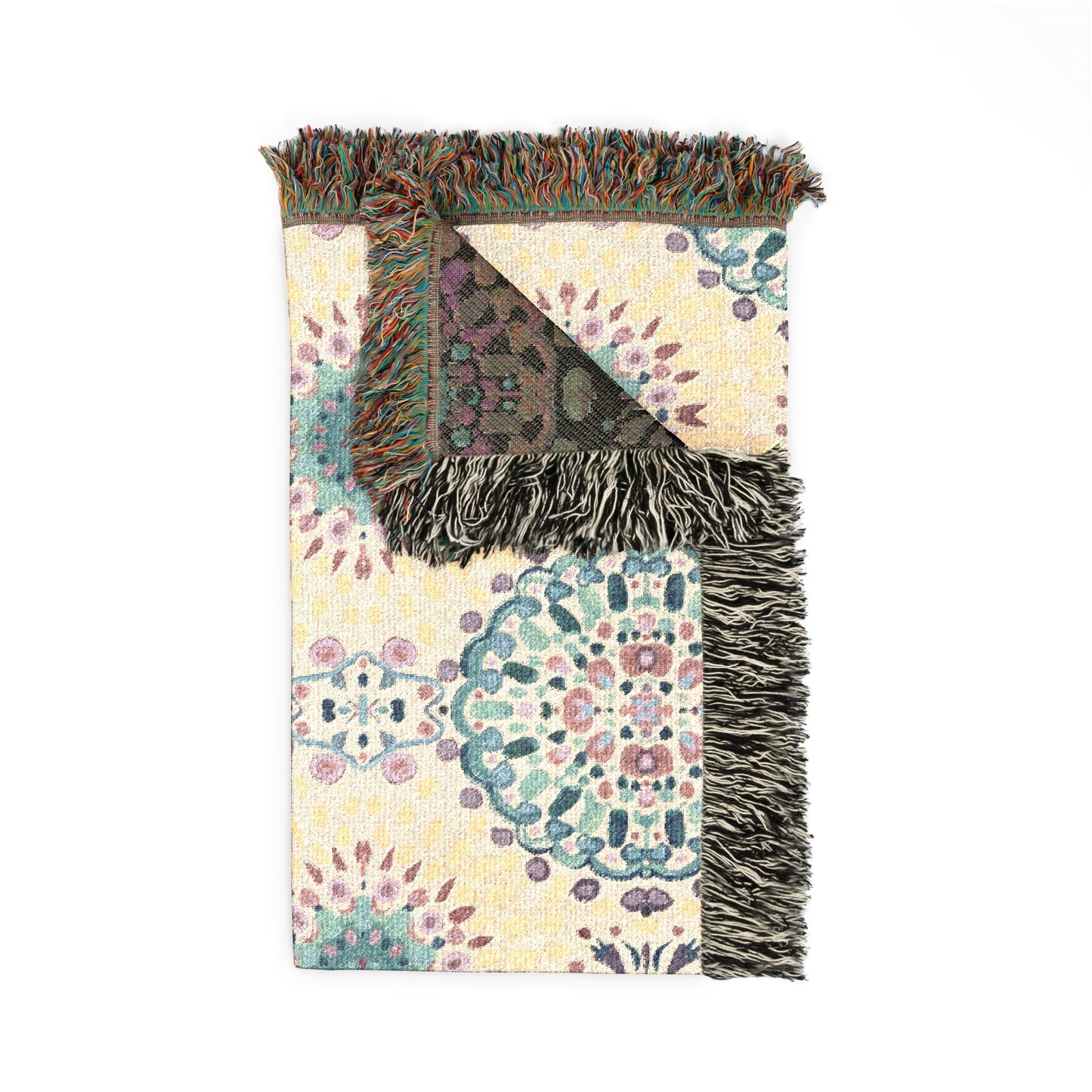 Woven Blanket — Boho Medallion Throw Blanket (Reversible Geo Pattern)