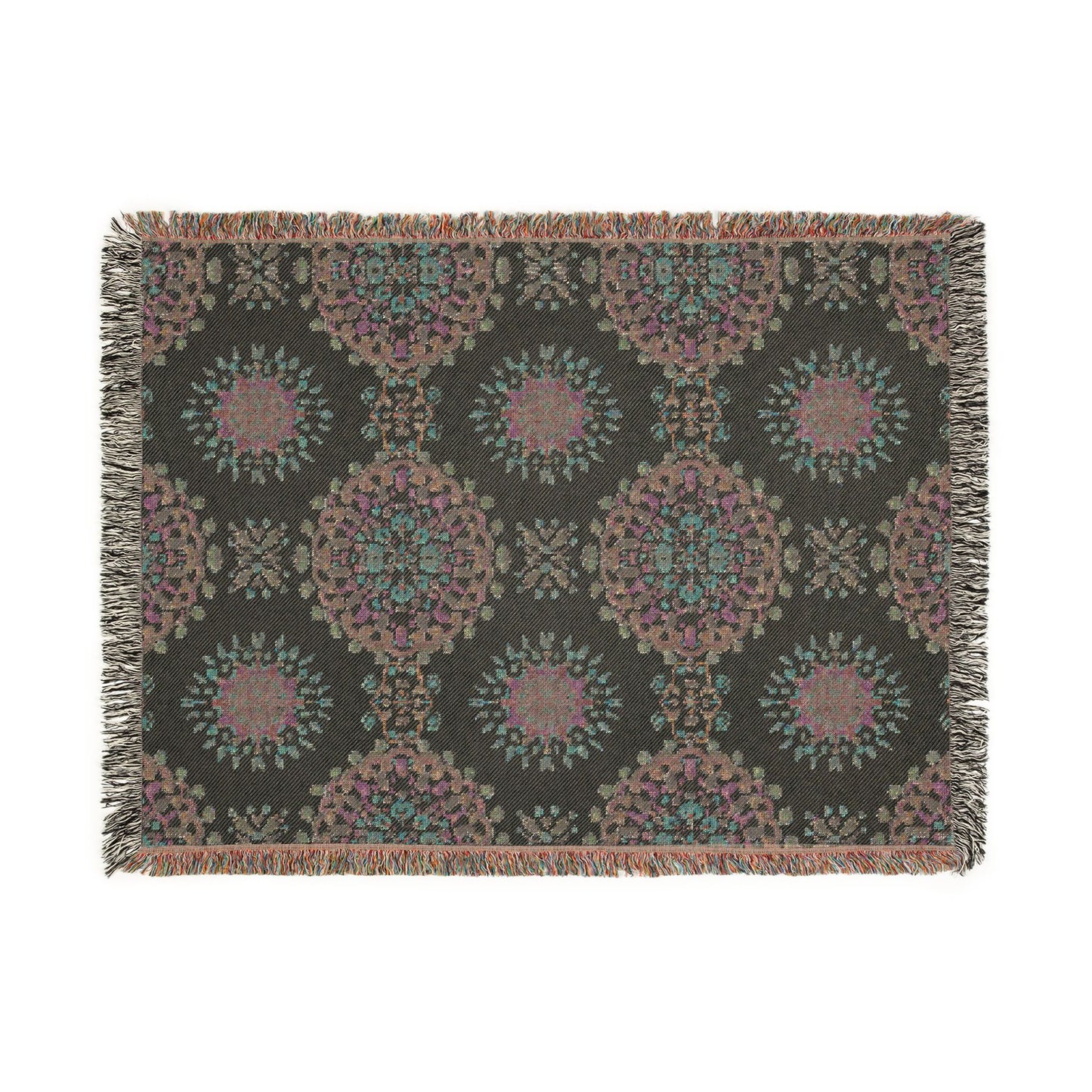 Woven Blanket — Boho Medallion Throw Blanket (Reversible Geo Pattern)