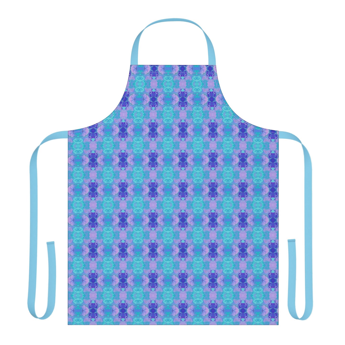Mosaic Apron — Floral Geometric Kitchen Apron with Light Blue Straps