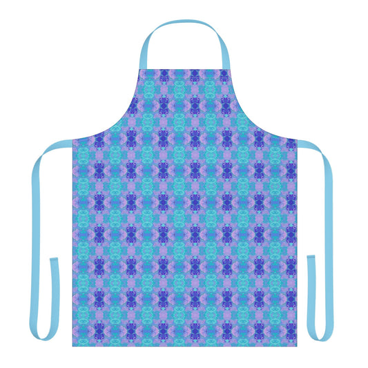 Mosaic Apron — Floral Geometric Kitchen Apron with Light Blue Straps