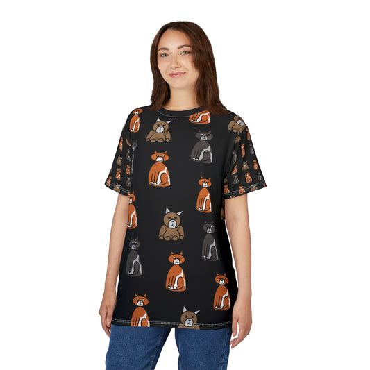 Black Cat Pattern Cut & Sew Tee — Cute Orange & Gray Cat All-Over Print