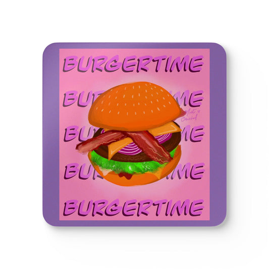 Burgertime Cork Coaster Set — Retro Burger Kitchen Drink Coasters (4-Pack)