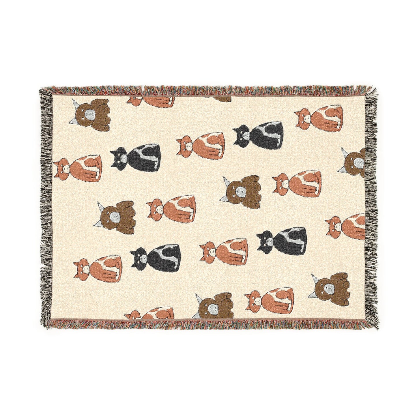 Cozy Cat Pattern Woven Blanket — Repeating Kitten Throw for Living Room & Gifts