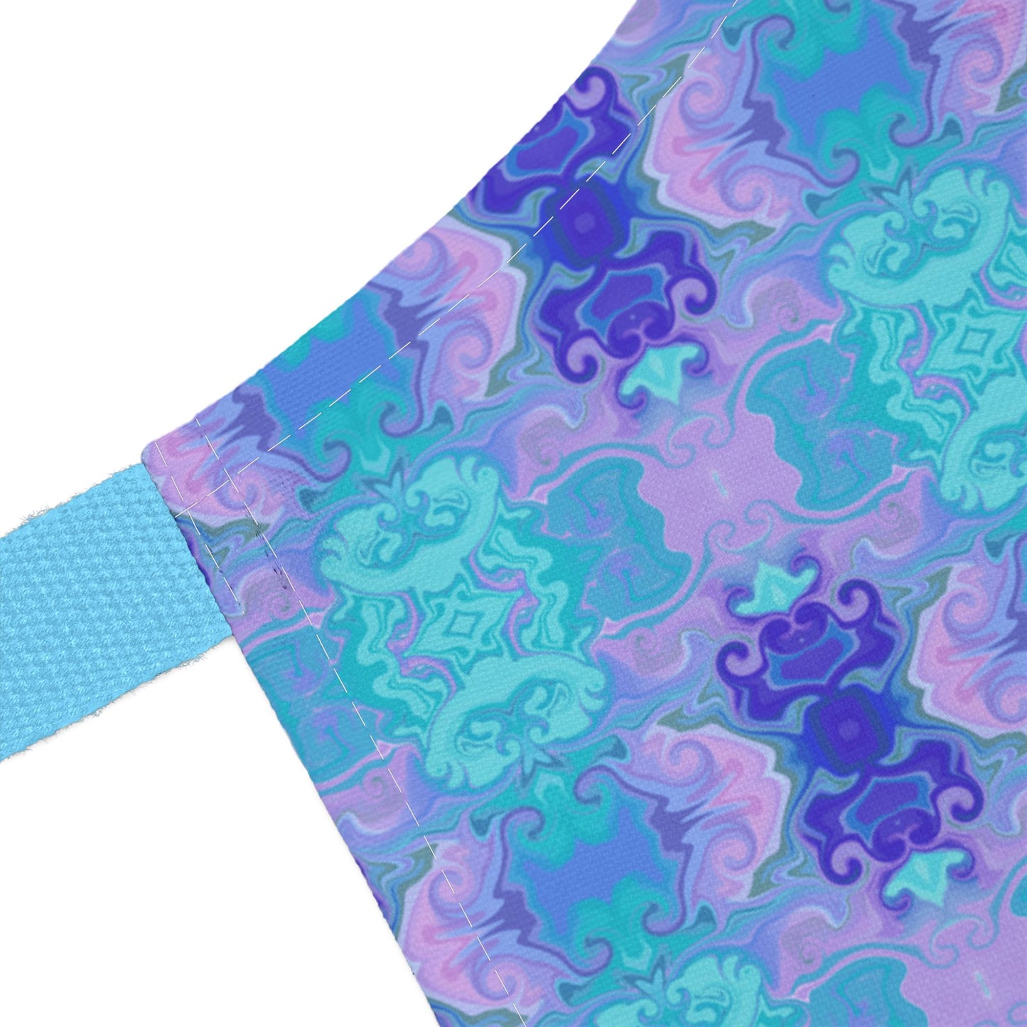 Mosaic Apron — Floral Geometric Kitchen Apron with Light Blue Straps