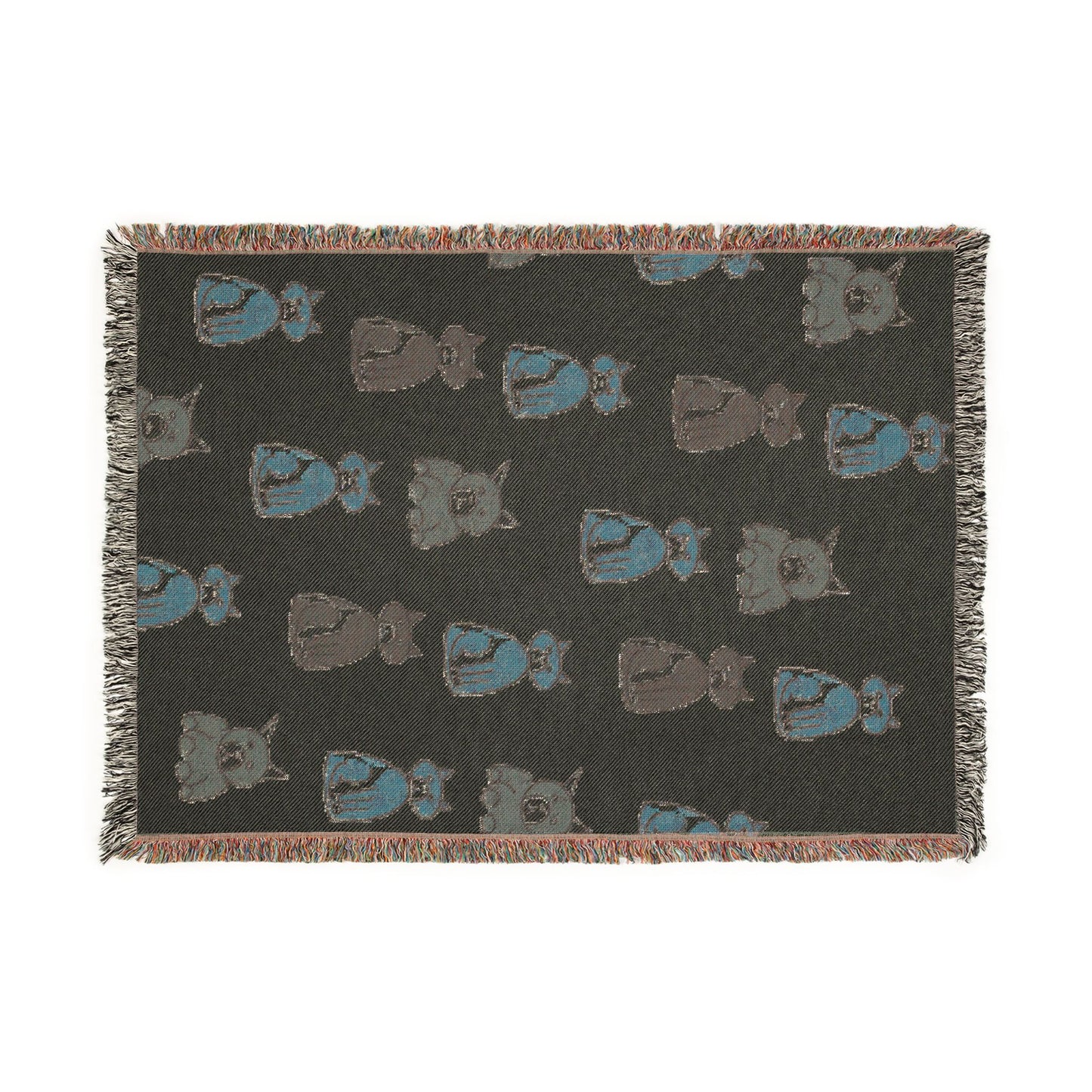 Cozy Cat Pattern Woven Blanket — Repeating Kitten Throw for Living Room & Gifts