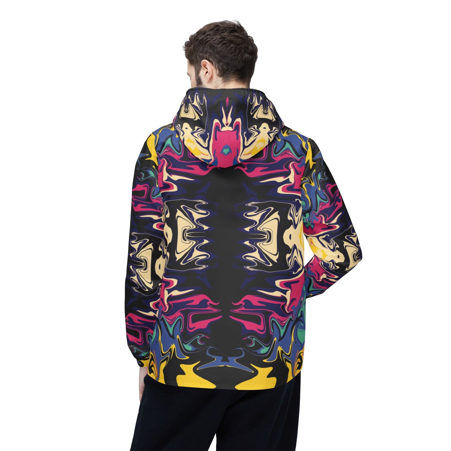 Psychedelic Kaleidoscope Windbreaker Jacket — Bold Abstract Pattern with Black Pockets