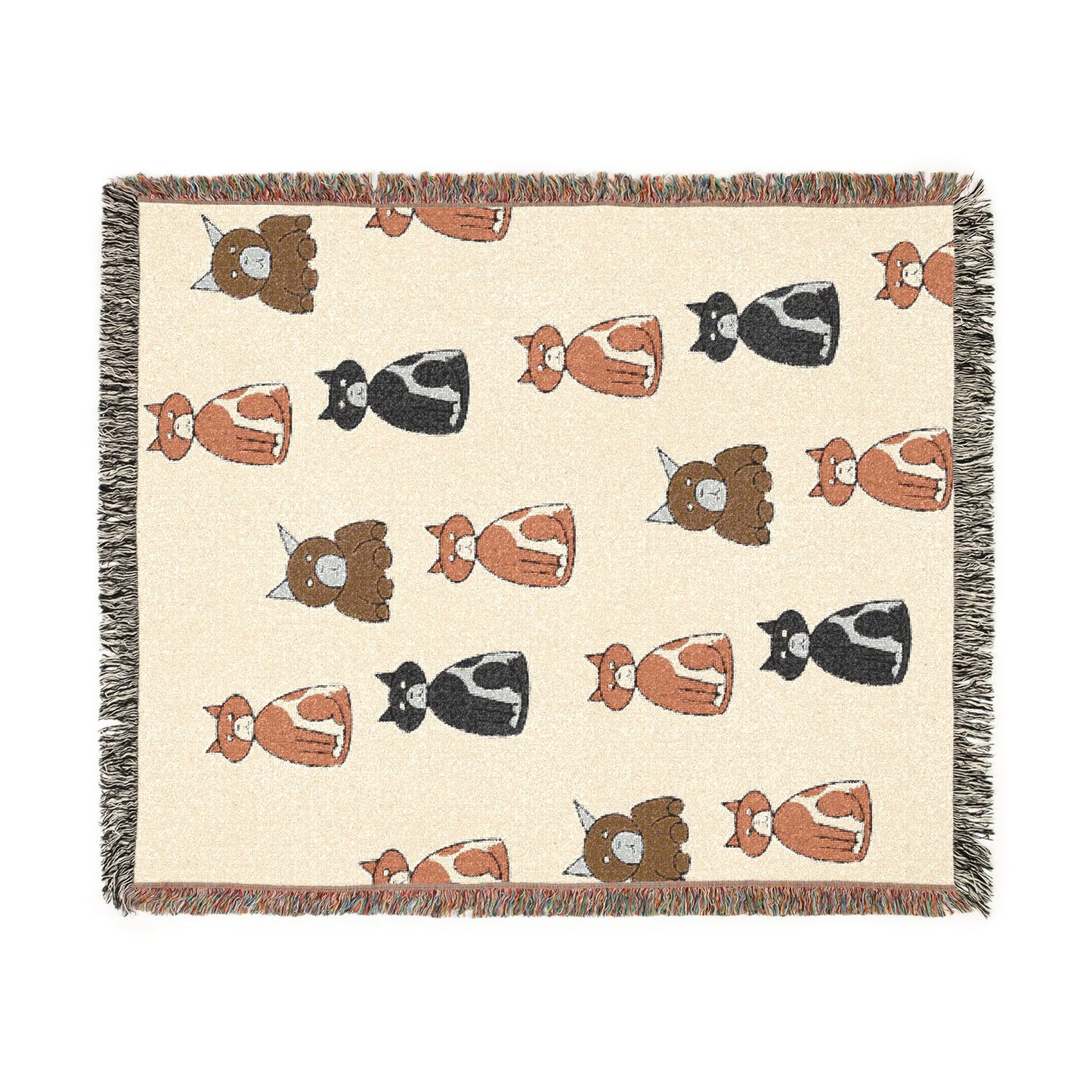 Cozy Cat Pattern Woven Blanket — Repeating Kitten Throw for Living Room & Gifts