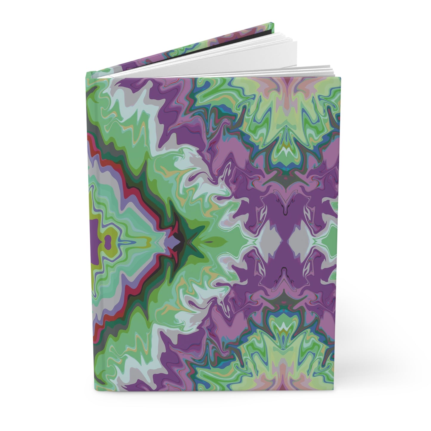 Kaleidoscope Floral Hardcover Journal — Purple & Green Abstract Notebook