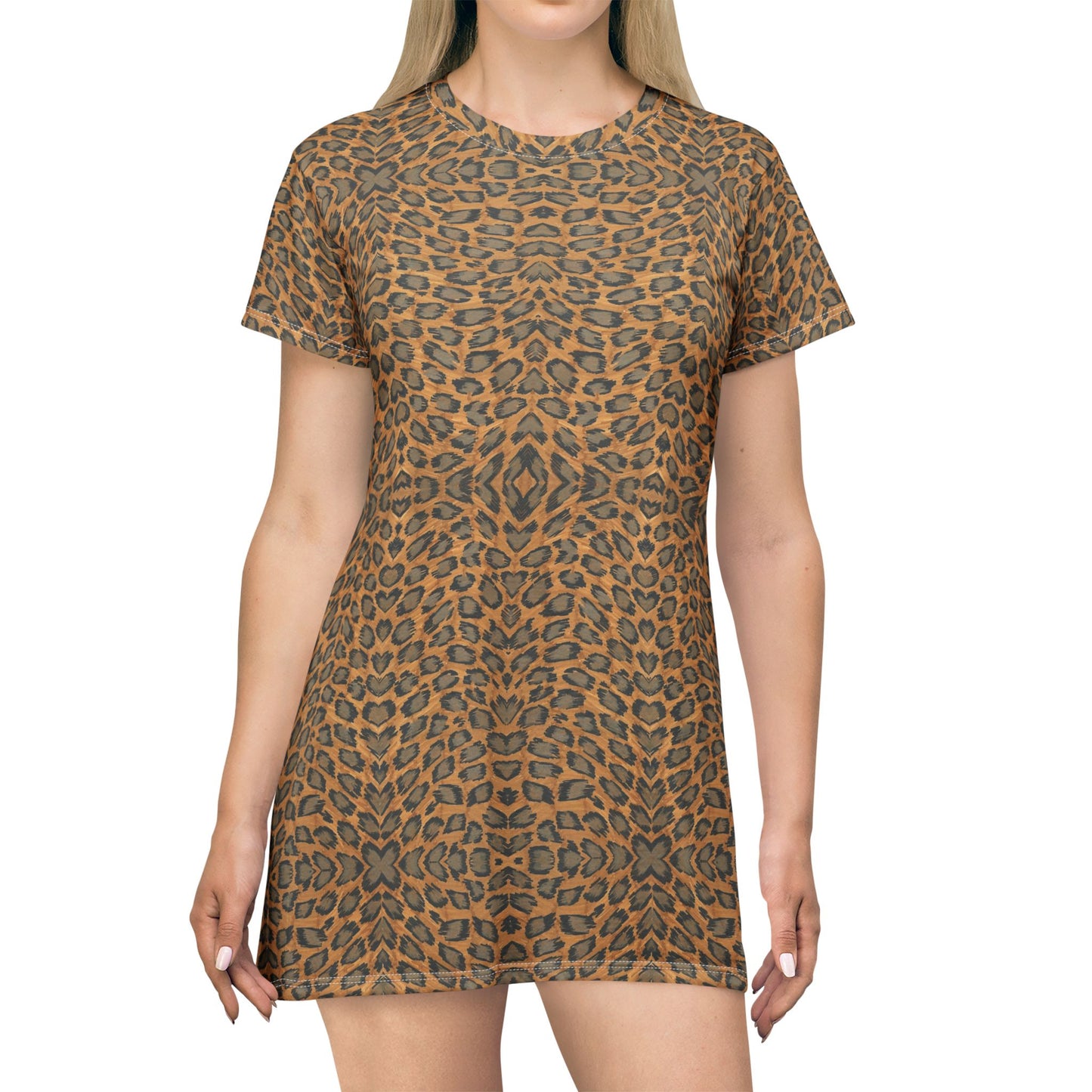 Leopard Print T-Shirt Dress - All-Over Animal Print Casual Dress