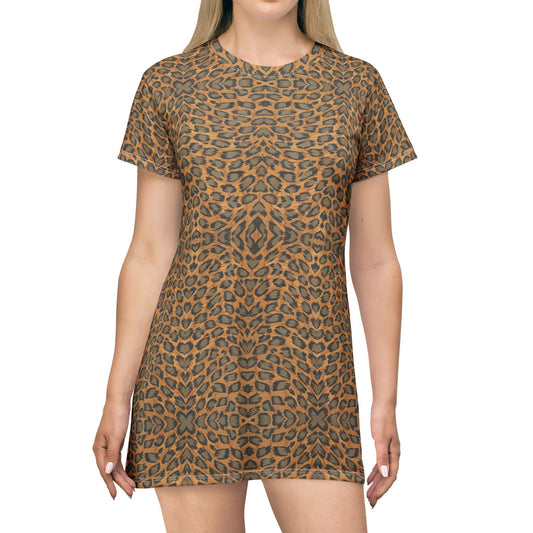 Leopard Print T-Shirt Dress - All-Over Animal Print Casual Dress