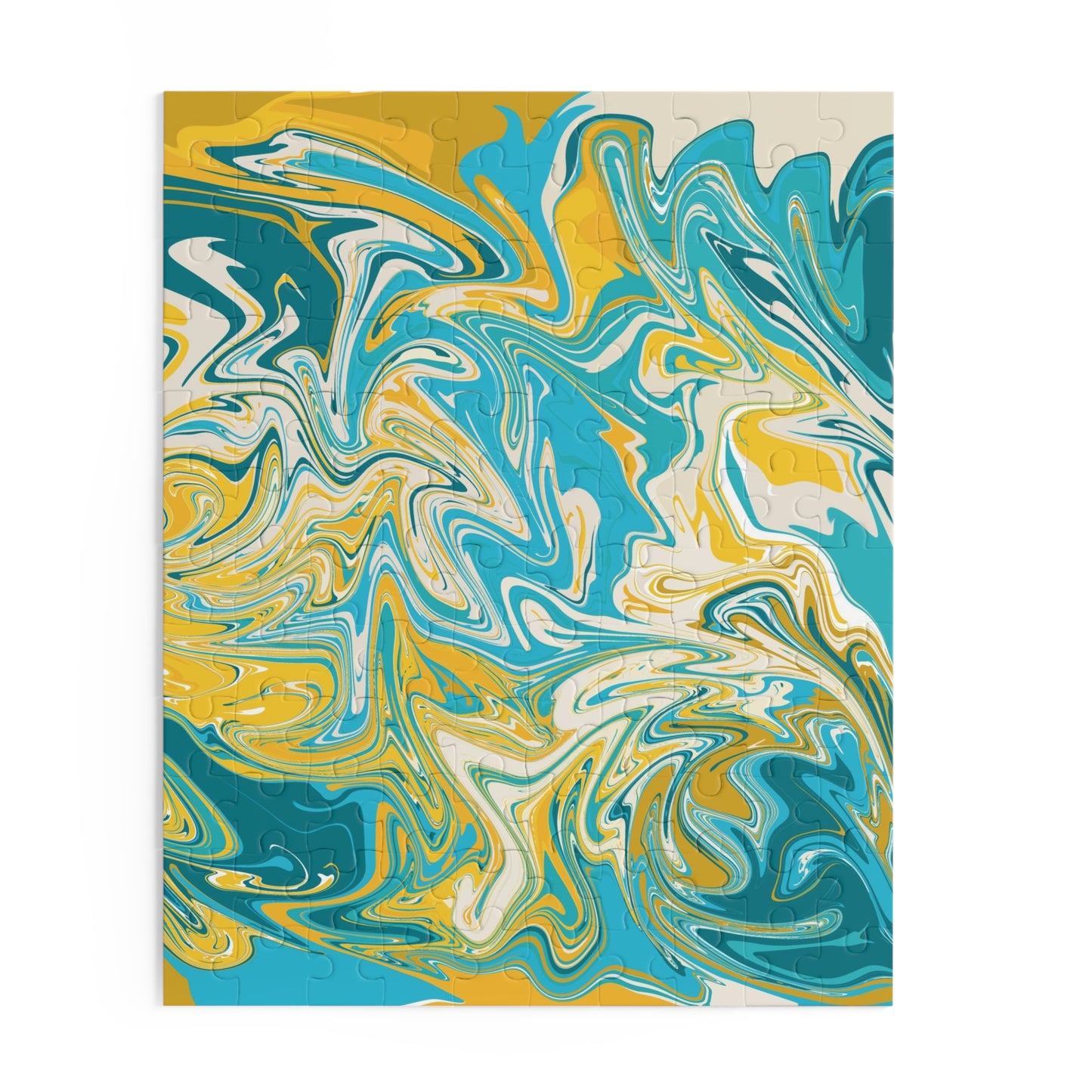 Marbled Aqua & Gold Jigsaw Puzzle — Abstract Swirl Art Puzzle - 120/252/500 pcs