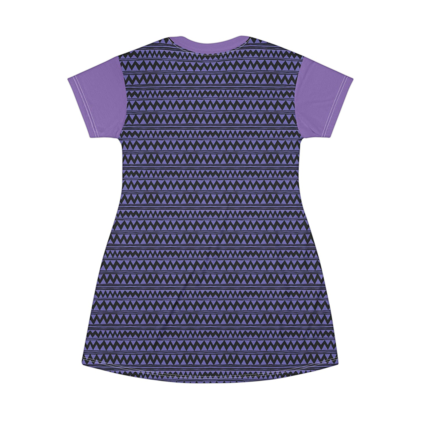Purple Tribal Stripe T-Shirt Dress — Geometric AOP Casual Dress